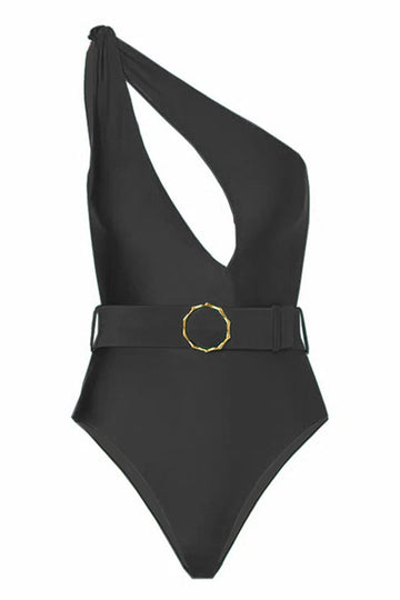 Black One Piece Cut Out Beach Bikini with Cover Up